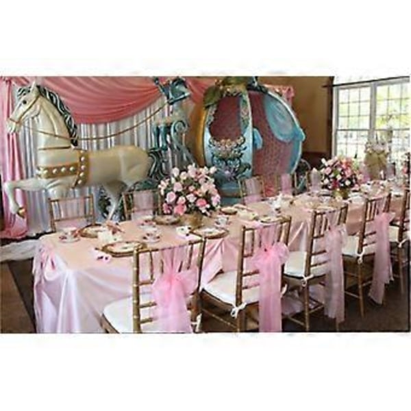 Organza Stolsöverdrag Bred Tyll Rosett Band Bälte Knyte Bröllopsfest Pink 50 Pcs