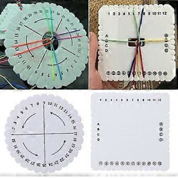 HETT! 2 st/set Rund & Fyrkantig Armbandsstickning Kumihimo Skiva Bricka Flätat Rep