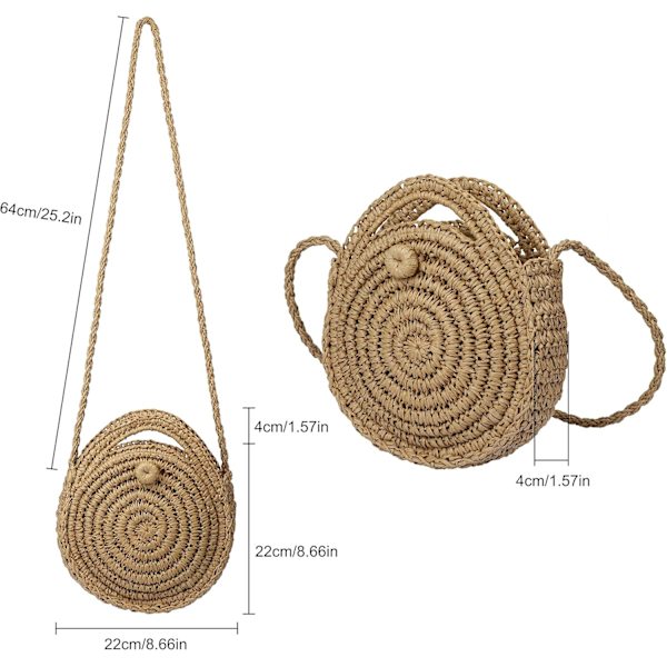 Rund halmbag dam sommar strandväska rotting crossbody axelväska