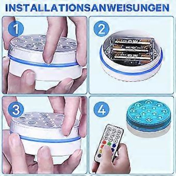 Undervandslys til pool - 13 LED - Undervandslys til pool med 4 magneter, 4 sugekopper og RF-fjernbetjening til pool, dam, badekar