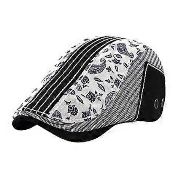 Herre Newsboy Hat med Justerbart Spænde, Moderigtigt Paisley Mønster, 2 Farver (Sort, )(Sort)