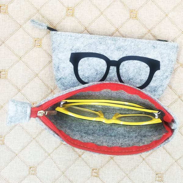 2-delt gult briller etui sett, myk briller etui pennpose,