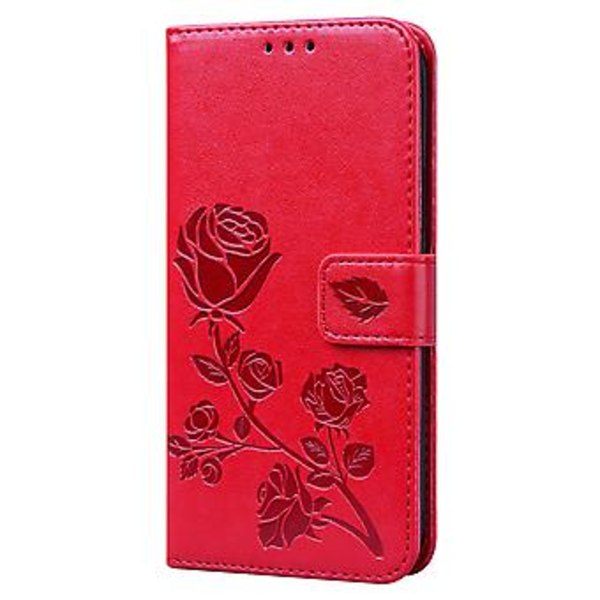 Ruusuaiheinen nahkakotelo iPhone 12:lle Red