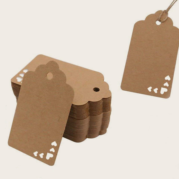 100 Pakk Kraftpapir Etiketter for Bryllupsgaver, Jul, Fest, Dekor