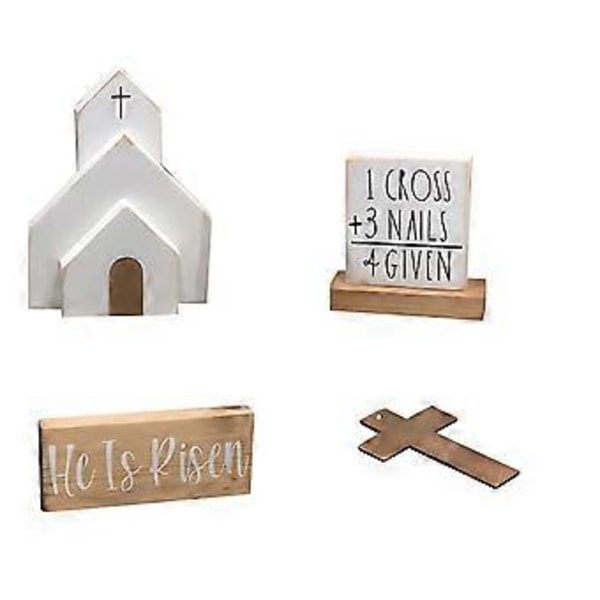 4 st Mini Träskyltar Påsk Vår Påskgåva Party Pack För Hem Och Kontorskök