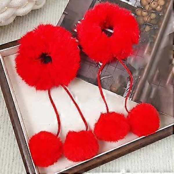 Suloiset Pompom-nutturat hiuslenkit naisille tytöille, pehmeä karvainen scrunchie poninhäntäpidike, hiustenmuotoilutarvike, hiusnutturanauha, pinkki Pink B