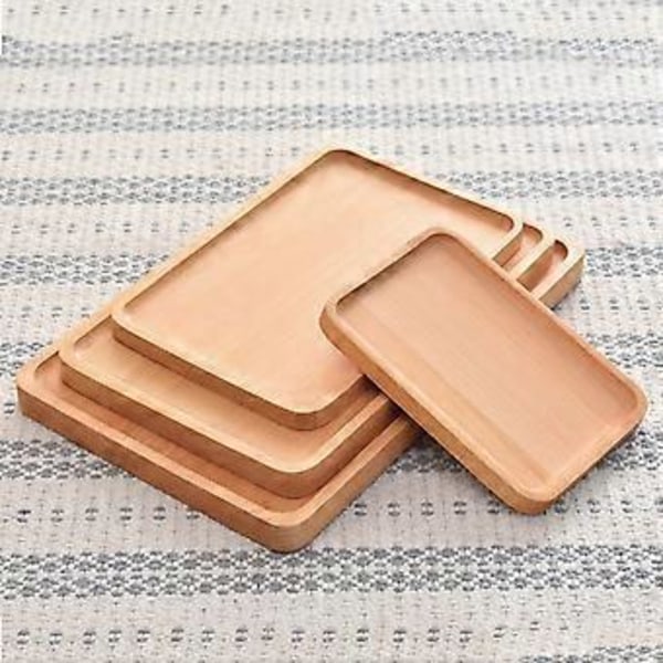 Bøk Plate Firkantet Tre Matbrett Frukt Brød Snack Brett Dessert Kakefat (18.5*13*1.5cm)