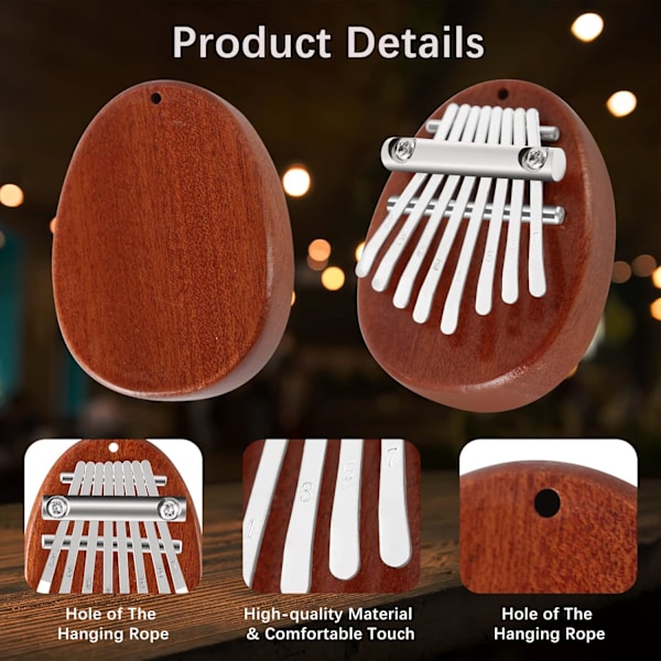 8-Tast Mini Kalimba, Finger Thumb Piano med Tilbehørsvedhæng Gi