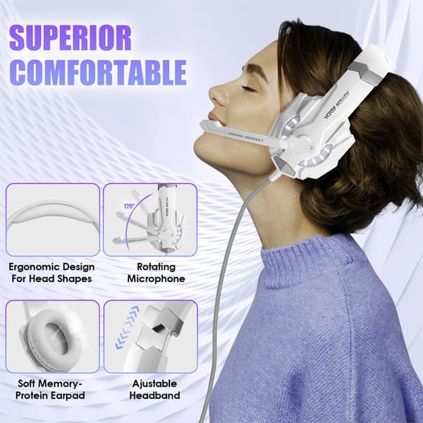 Headset, kablet pc-gamingheadset med LED-lys til PS5, gamingheadset - hvid White