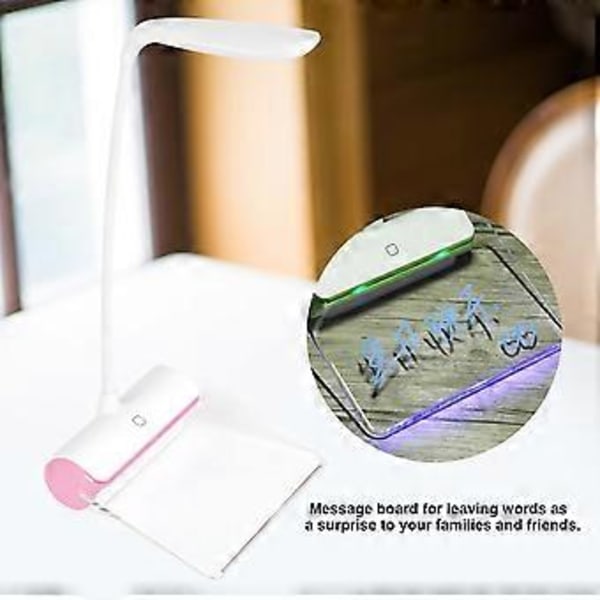Dimbar LED-lampa med Touch-sensor, USB-skrivbordslampa med meddelandetavla, Rosa