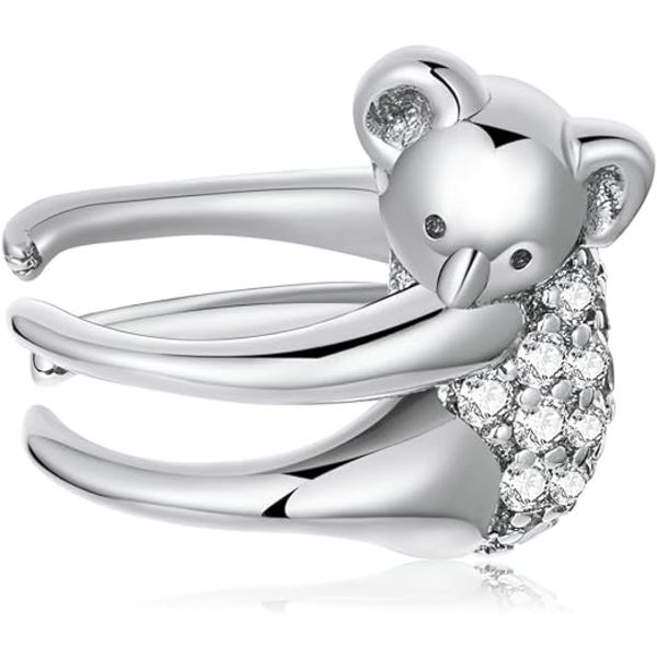 Sødt Koala Øre Manchet Wrap Øreringe 925 Sterling Sølv Krystal Cub
