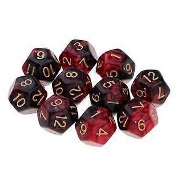 Pöytäpeli 10kpl / setti Nopat D12 D&D Gem 18mm (Punainen+Musta) Red+Black