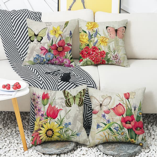 Kuddöverdrag, Set om 4-45 x 45cm Bomull och Linne Daisy Blomma Pr