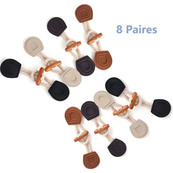 8 Par Hornknapper, Træ Pu Læder Hornknapper, Horn Toggle
