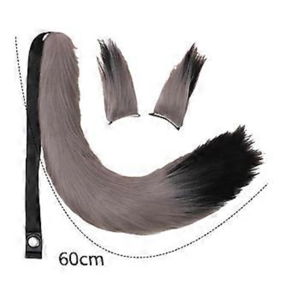 Fuskpäls Öron och Svans Set Maskerad Kostym Cosplay för Maskerad Barn Vuxen (Grå Svart) Gray Black