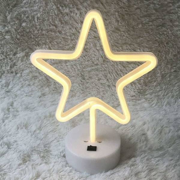 Varmvit Stjärnformad LED Neonlampa med Bas, USB-driven, Hem