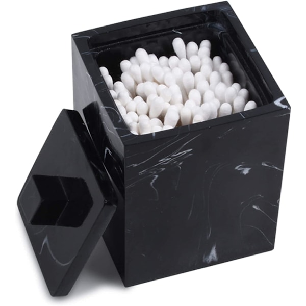 Firkant Qtips Holder Badeværelse Opbevaringsarrangør Med Låg, Sort