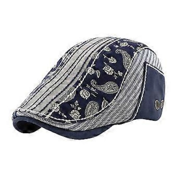 Herre Newsboy Hat med Justerbart Spænde, Moderigtigt Paisley Mønster, 2 Farver (Sort, )(Mørkeblå)