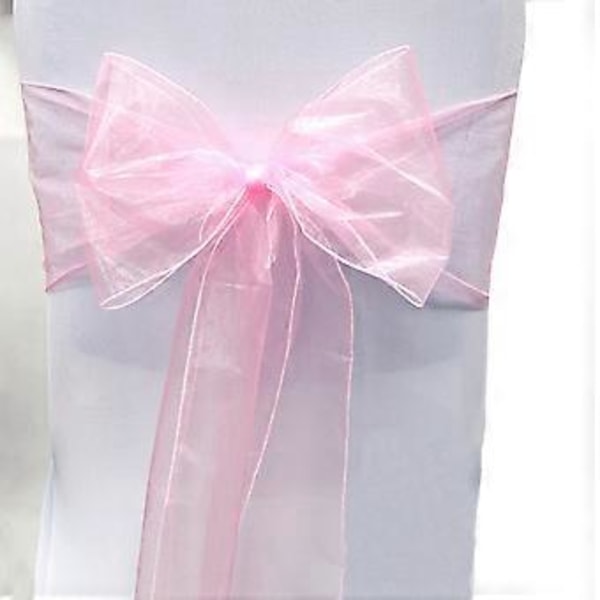 Organza Stoltrekk Bred Tyll Sløyfe Bånd Sløyfe Bryllupsfest Pink 50 Pcs