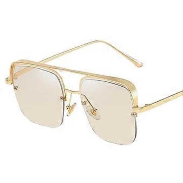 Retro Solbriller Utendørs Strand Store UV400 Metall Solbriller Unisex Briller Gull Brun