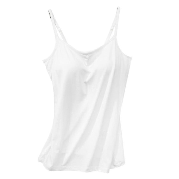 Dame Pad Blød Casual BH Tank Top Dame Spaghetti Cami Top Vest Kvinde Camisole Med Indbygget BH.S.White