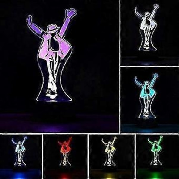 Michael Jackson Samlerobjekt 3D Illusionslampe med 7-farvet LED Natlys Touch Kontrol