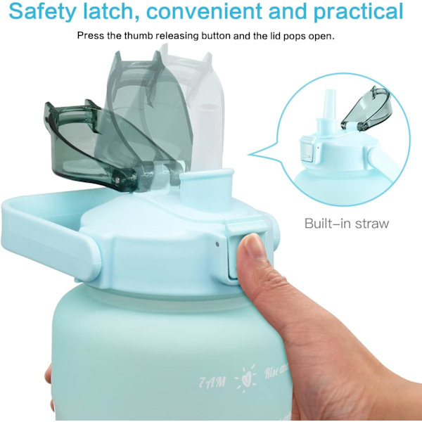 Blå + Grøn - 2 liters vandflaske, BPA-fri, med motiverende t