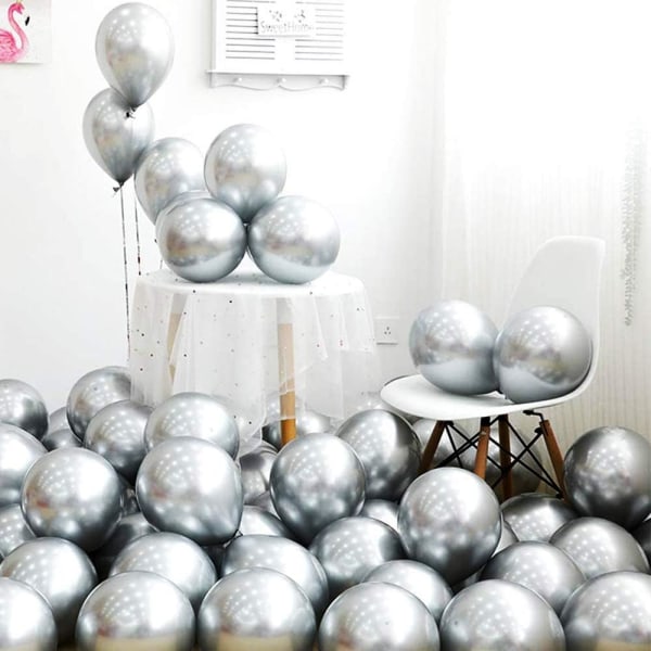 Festballoner 50 stk. 12 tommer Sølv Metallic Chrome Helium Shiny
