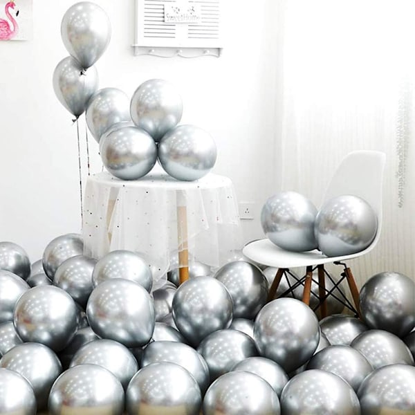 Festsalonger 50 st 12 tum Silver Metallic Chrome Helium Shiny