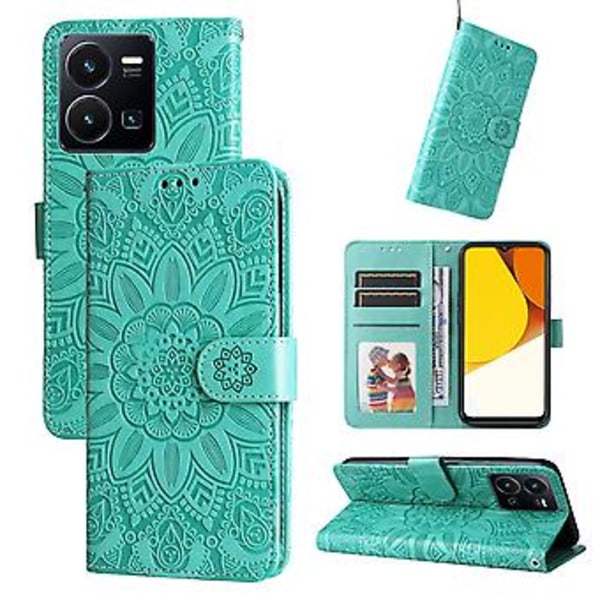 Solsikke Læder Telefon Cover Til vivo Y35 4G / Y22s / Y22 Green