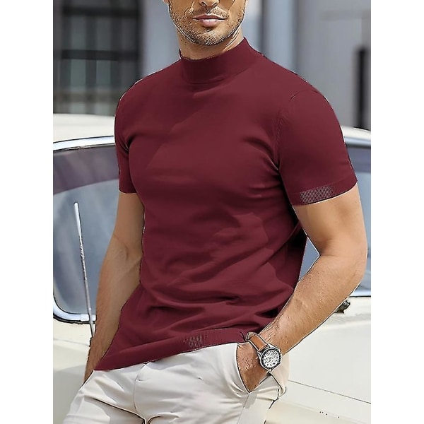 Men&#39;s T Shirt Tee Tee Top Plain Turtleneck Street Vacation Short Sleeves Clothing Apparel Designer Basic Modern Contemporary.M.Wine