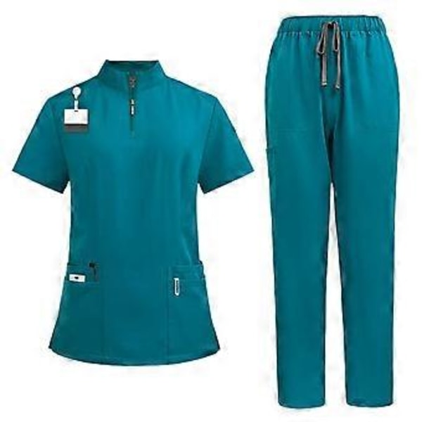 Skrubbsett myk topp og joggebukser for dyrepleier skjønnhetssalong SPA kosmetologi (lyseblå L) Light Blue L