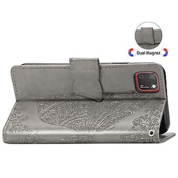 För Huawei Y5P 2020 Fjäril Kärlek Blomma Präglat Horisontellt Flip Läderfodral med Ställ / Kortplats / Plånbok / Snodd Gray