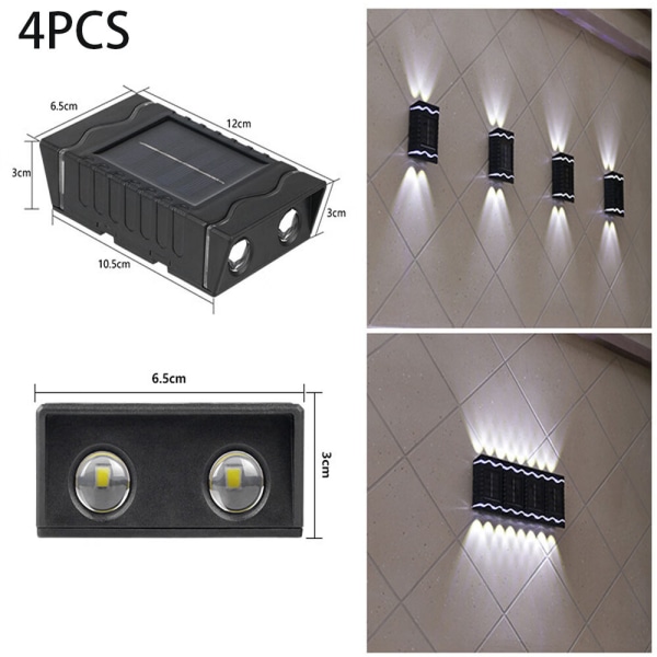 4 sæt hvide LED-sollamper udendørs væglampe IP65 vandtæt