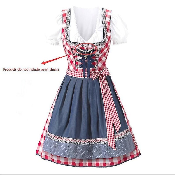 Damer Ternet Dirndl Kjole Tysk Bayersk Oktoberfest Øl Pige Kostume (hvid skjorte+kjole+forklæde).L.Rød