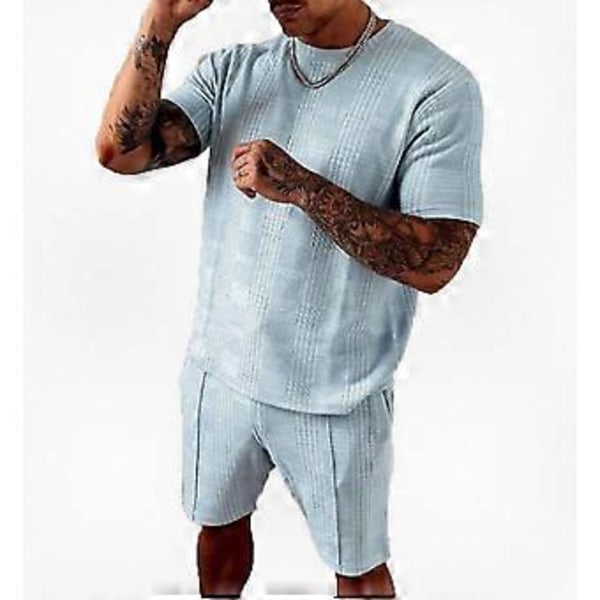 Herre Activewear 2-delt sæt, atletisk T-shirt og shorts kombination blue XL