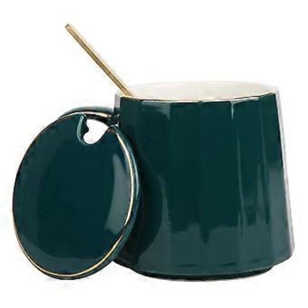 Søt Keramisk Kaffekopp Melk Te Kopp for Hjemmekontor med Lokk og Skje Gave