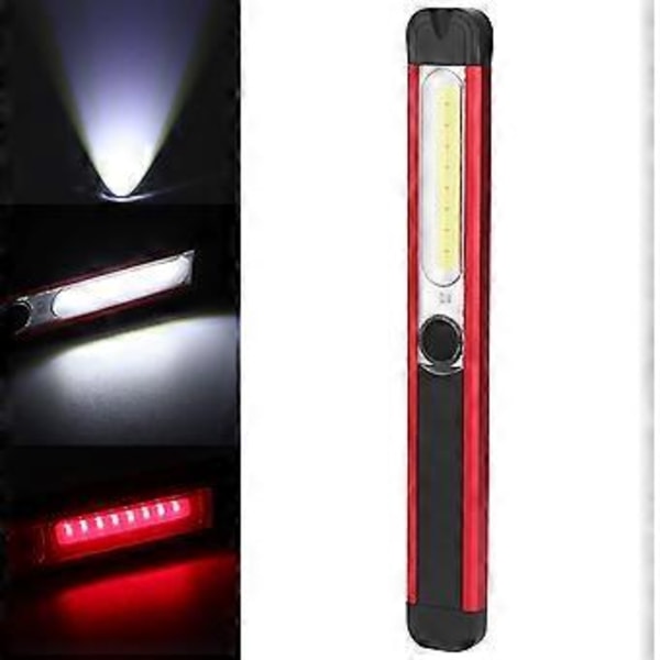 Bärbar LED COB Magnetisk Ficklampa för Utomhusbruk med Hög Ljusstyrka, Nödlampa, USB Uppladdningsbar Vitt Rött Ljus (vitt ljus rött ljus)