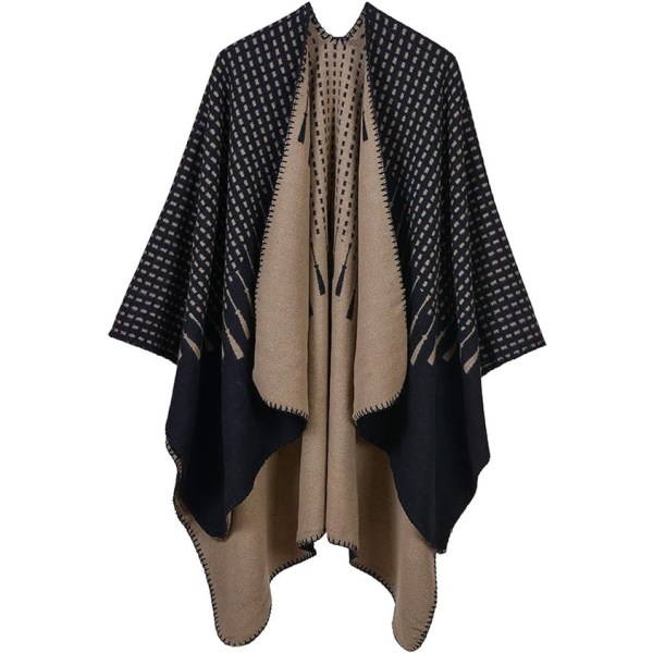 Dame Poncho Uld Vinter Oversized Tæppe Sjal Ekstra Stor Kn