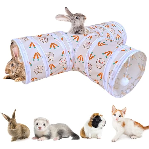 Bunny Tunnel Kanin Tunnel Tubes Sammenklappelige 3 Way Rabbit Toy Hid