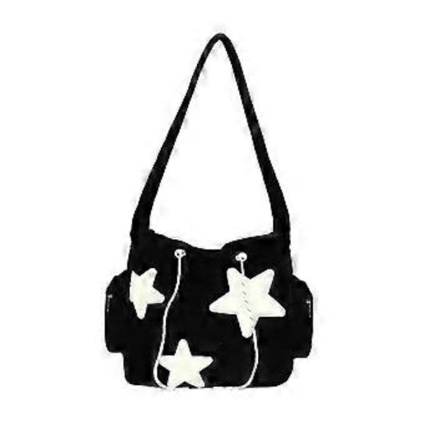 Axelväska för Kvinnor Corduroy Crossbody Väska Stilren Påse Portabel Handväska Satchel (Svart) Black