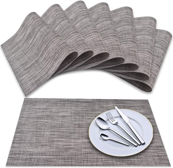 Mörkgrå - Bordstablett (Set om 8), Vävd Vinyl Korsväv Bord M