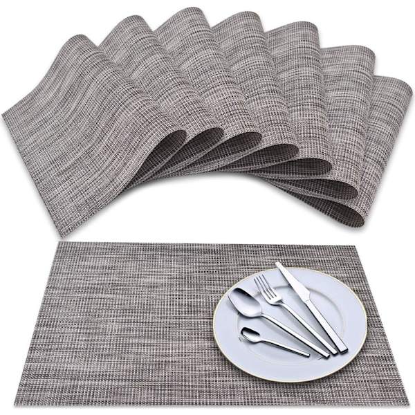 Tummanharmaa - Tabletti (8 kpl:n setti), kudottu vinyyliristikko pöytäliina