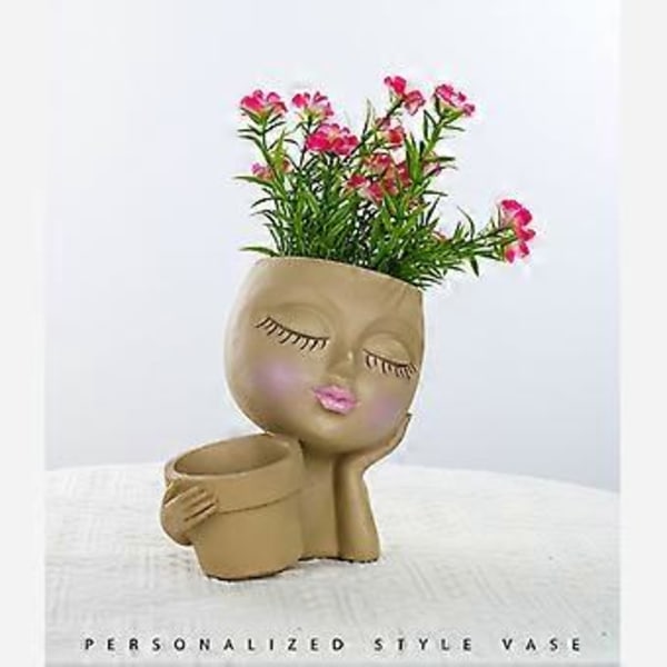 Resin Blomsterpotte Vase Kunstnerisk Skulptur Hoved Plantepotte (style2975)