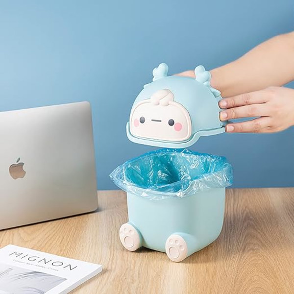 Mini Plastic Desktop papperskorg med lock, Small Home Office Cleani