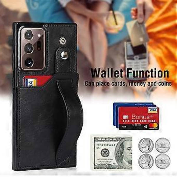 Designet til Samsung Galaxy Note 20 5G Wallet Case med justerbar håndledsrem, støttefod, PU-læder, kreditkortholder, stødsikker, hybrid, robust beskyttelse