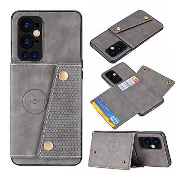 For OnePlus 9 Pro Dobbel Spenne PU + TPU-deksel Grey