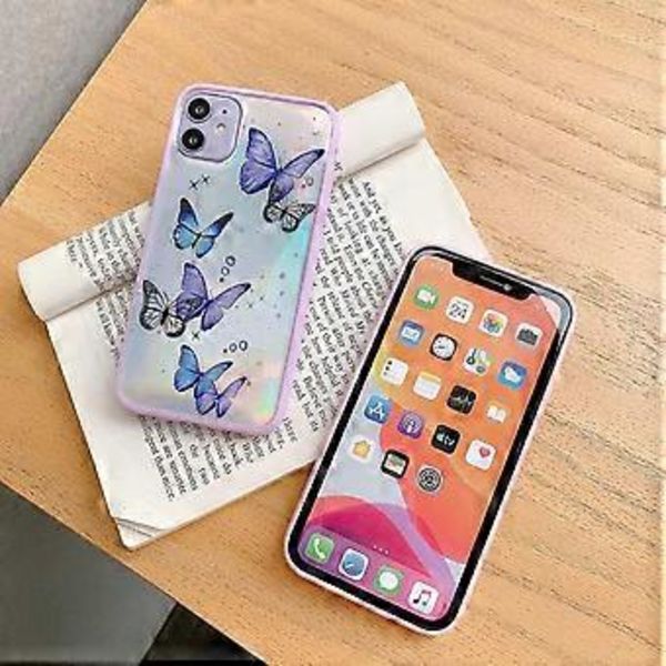iPhone 11 Fjärilsfodral, Shinymore Söt Fjäril Glitter Stötsäker Mjuk Silikon Transparent Tjej Kvinna Omslag Fodral för iPhone 11 Rosa