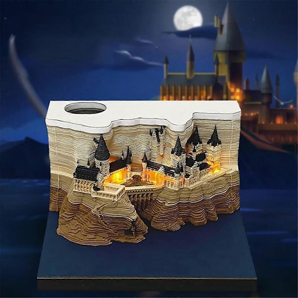 Tidstykke Kalender, 2025 Skrivebords Kalender Memo Pad, 3D Magic Castle Tidstykke Notesblok med Lys