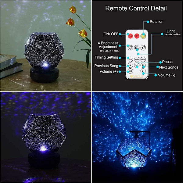Galaxy Star LED Yövalo Projektor Bluetooth Musiikkisoitin Rota